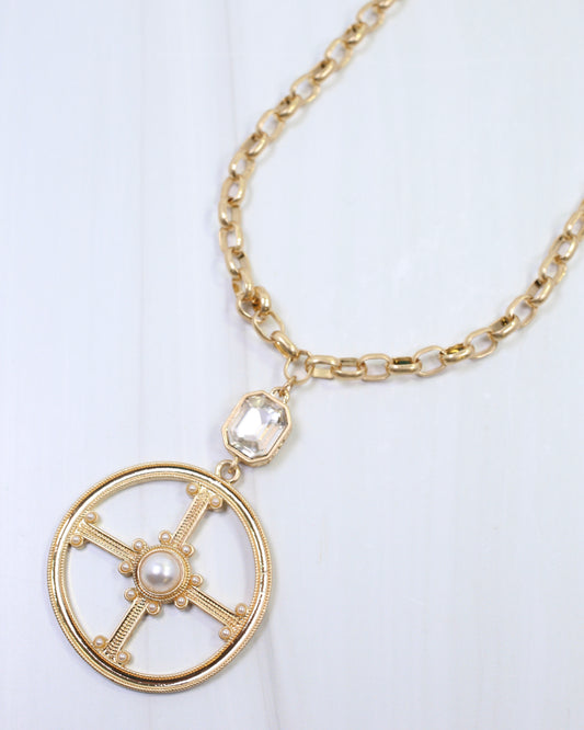 Acacia Vintage Long Link Necklace Worn Gold