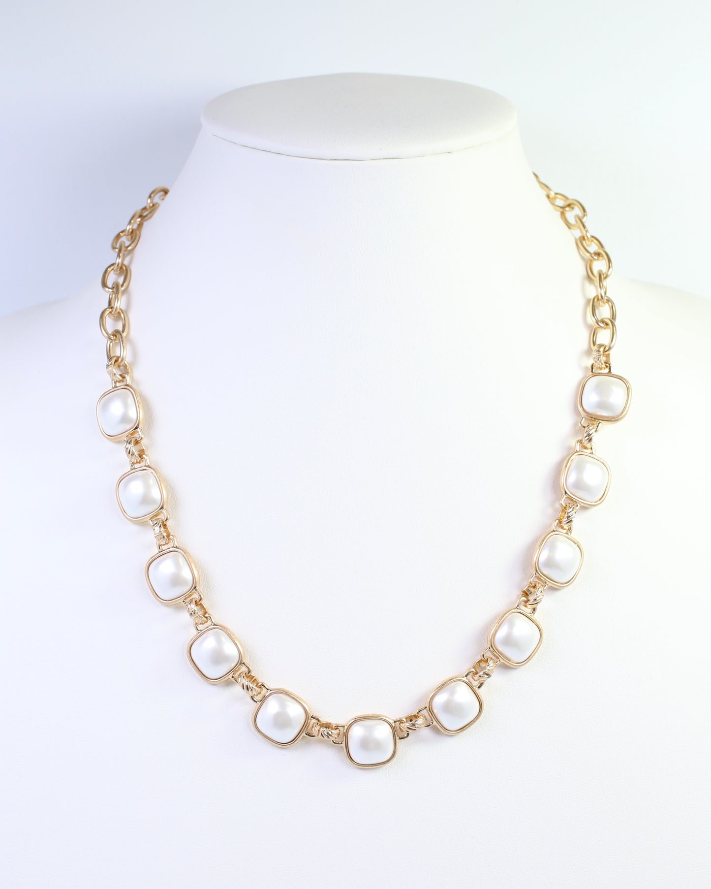 April Square Pearl Necklace Worn Gold