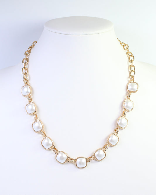 April Square Pearl Necklace Worn Gold