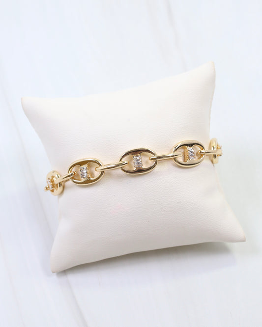 Aleen Oval CZ Link Bracelet Gold