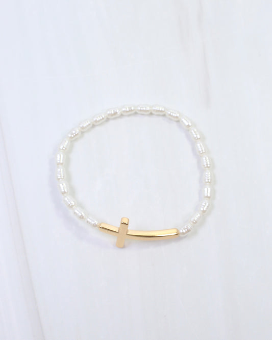 Blessing Pearl Beaded Cross Bracelet Cream