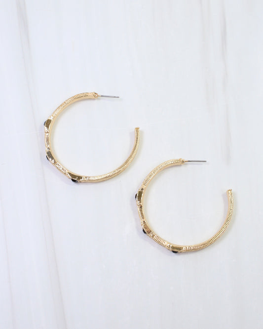 Ania Textured Large Hoop Earring Black