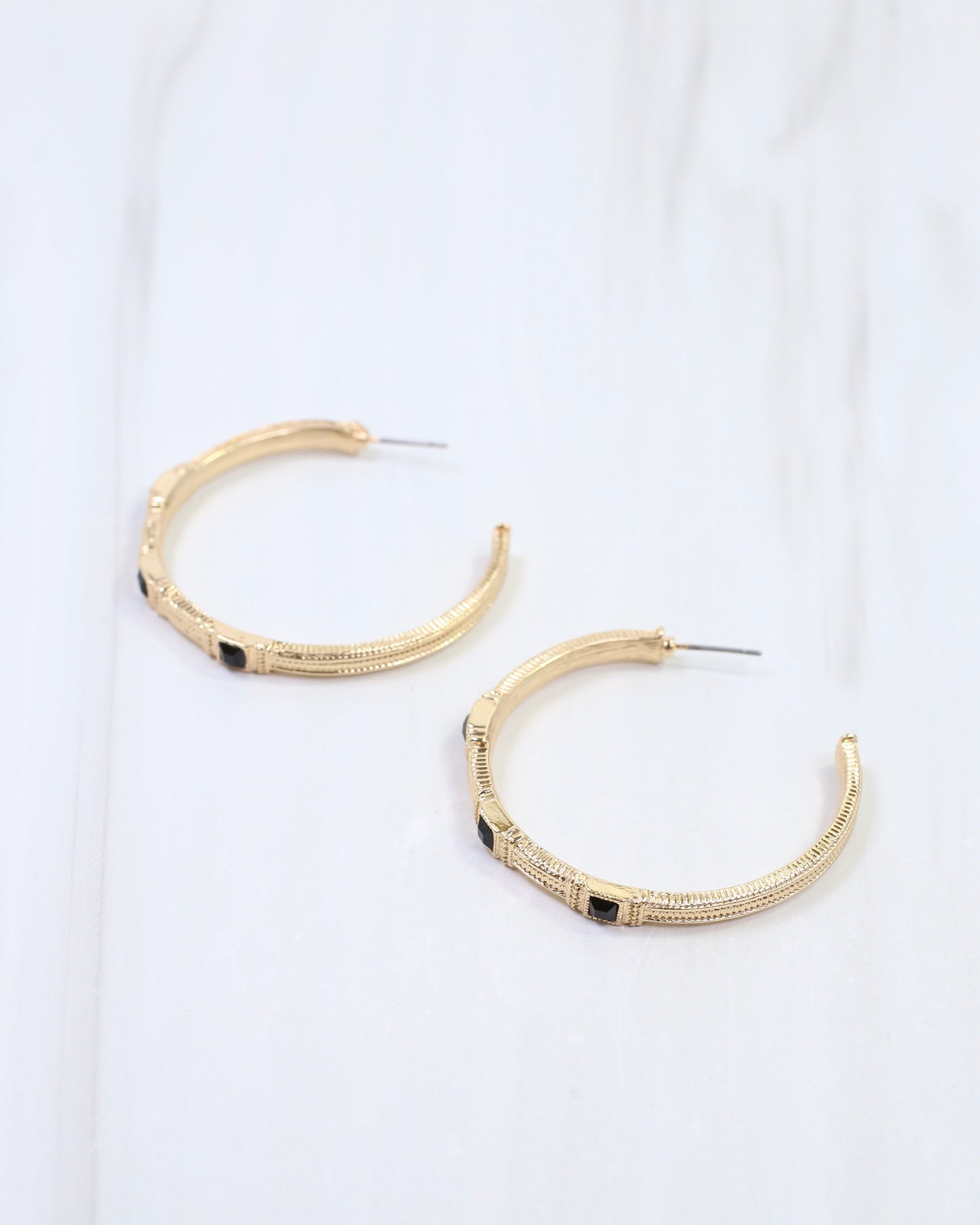 Ania Textured Large Hoop Earring Black