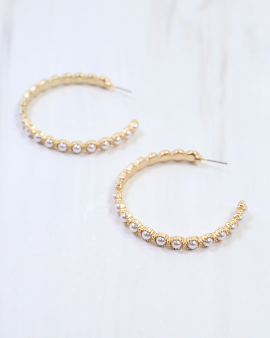Blythe Pearl Lined Hoop Earring Matte Gold