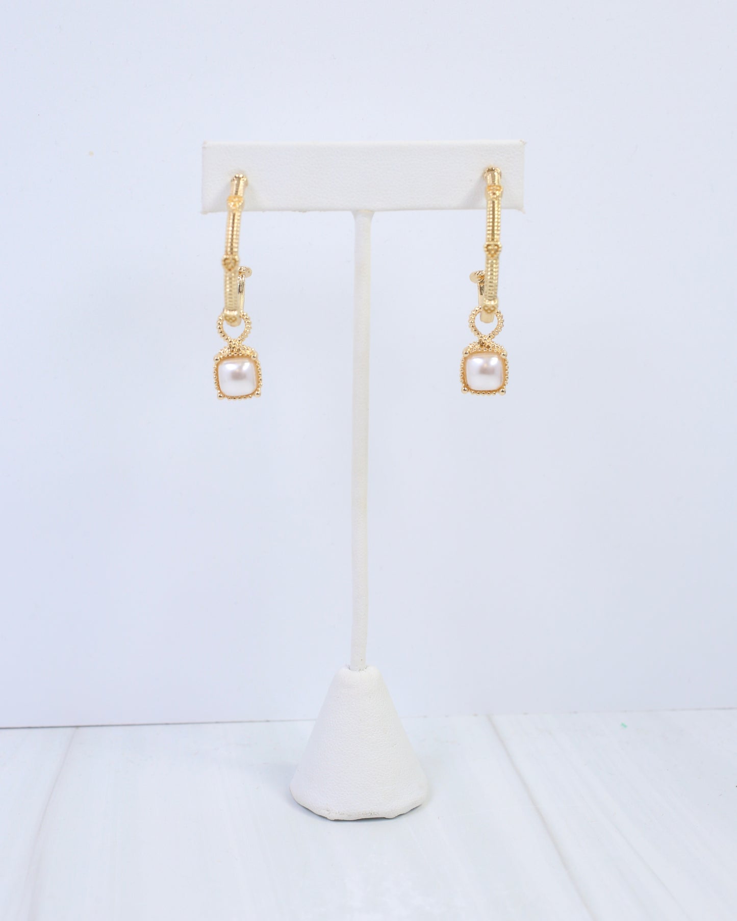 Anika Textured Large Hoop With Dangle Pearl