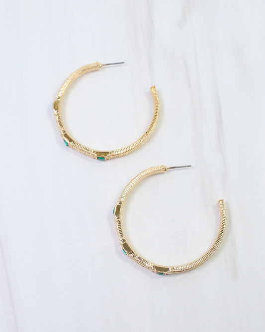 Ania Textured Large Hoop Earring Emerald