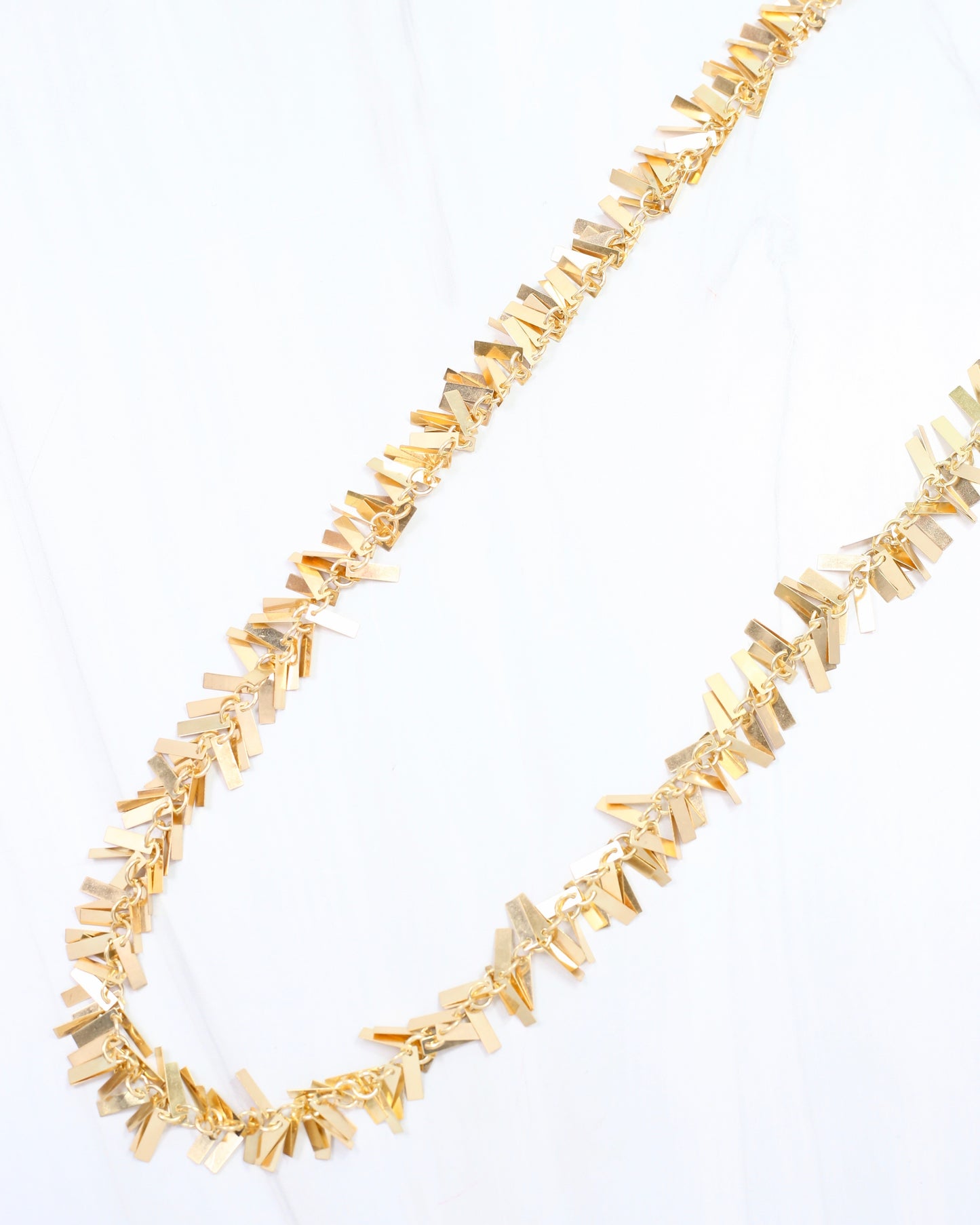 Goldie Metal Fringe Long Necklace Worn Gold