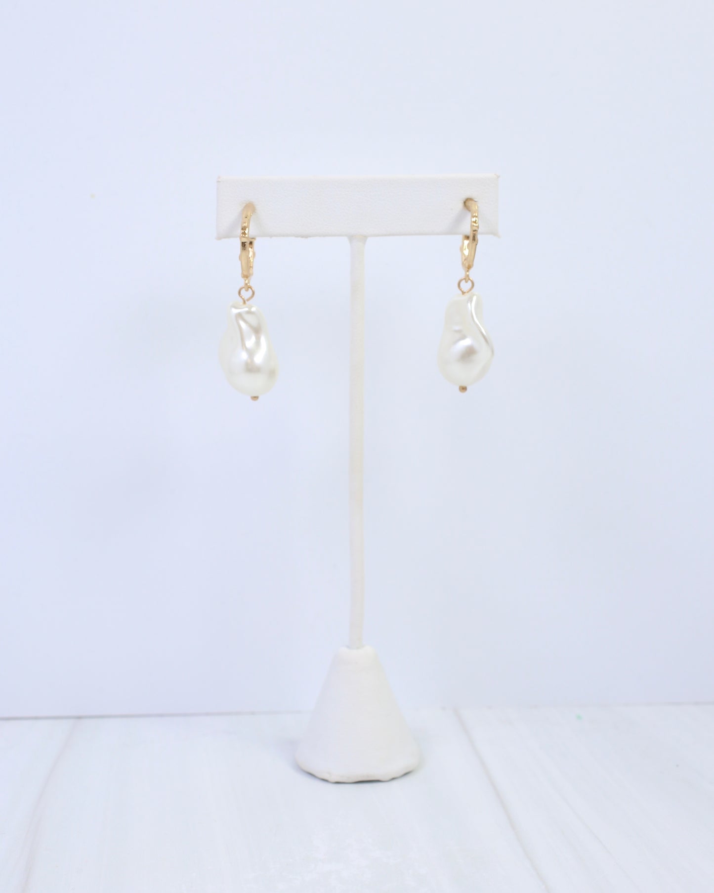 Bernice Pearl Huggie Hoop Earring Worn Gold
