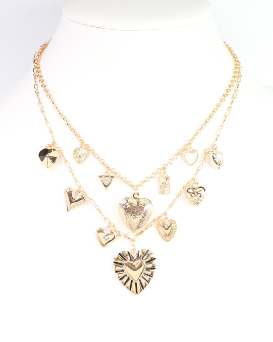 Juniper Layered Heart Charm Necklace Gold