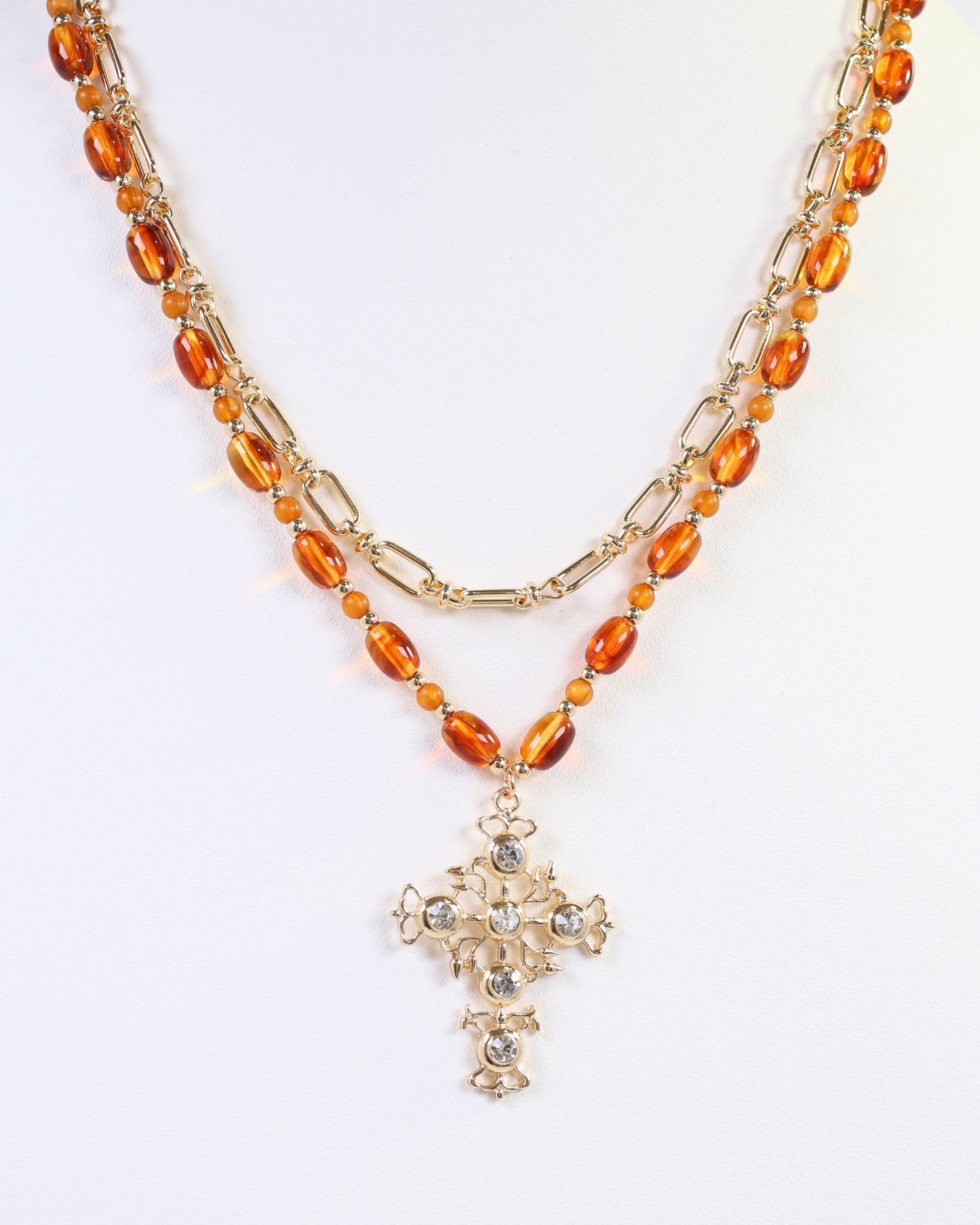 Carissa Beaded Layered Cross Necklace Topaz