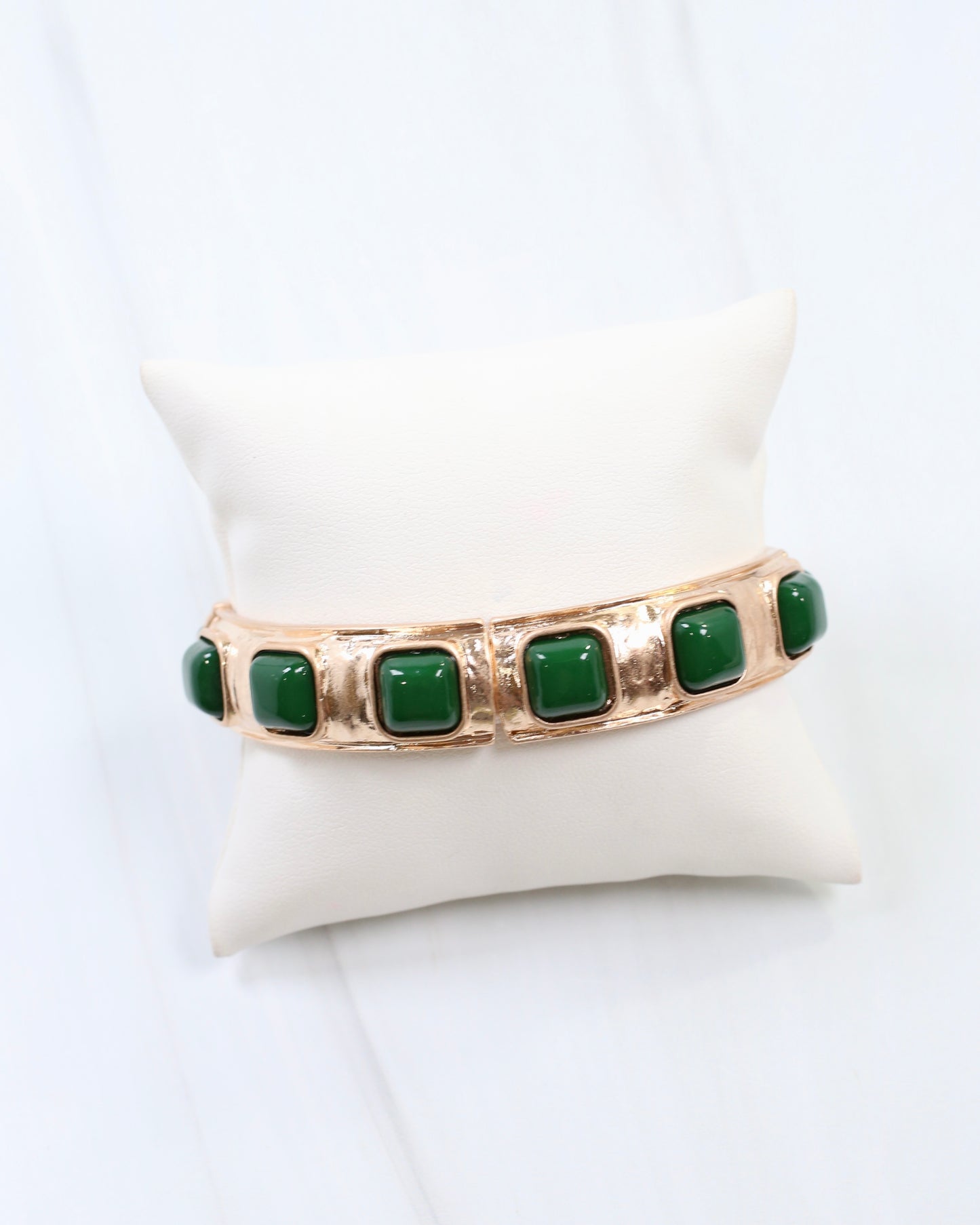 Allie Hammered Gold Stretch Bracelet Green