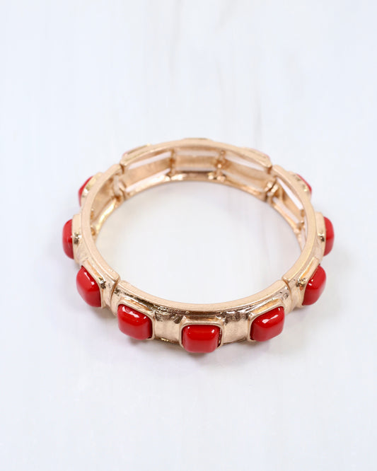 Allie Hammered Gold Stretch Bracelet Red