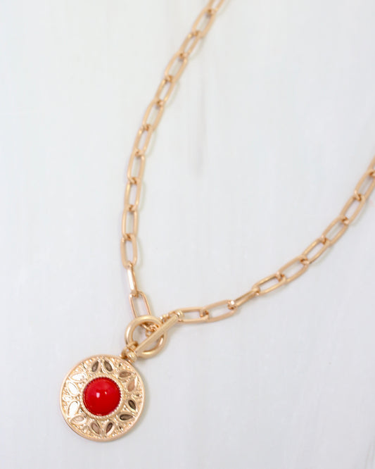 Terrace Circle Drop Toggle Necklace Red