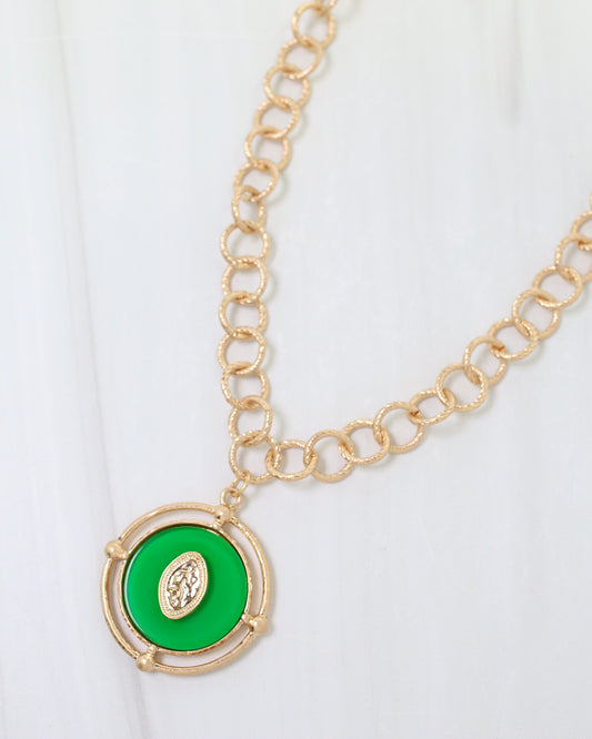 Moree Circle Pedant Link Necklace Green