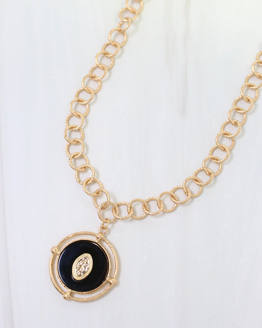 Moree Circle Pedant Link Necklace Black