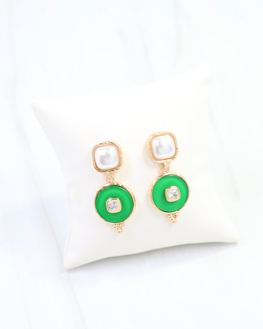 Lismore Pearl Circle Drop Earring Green
