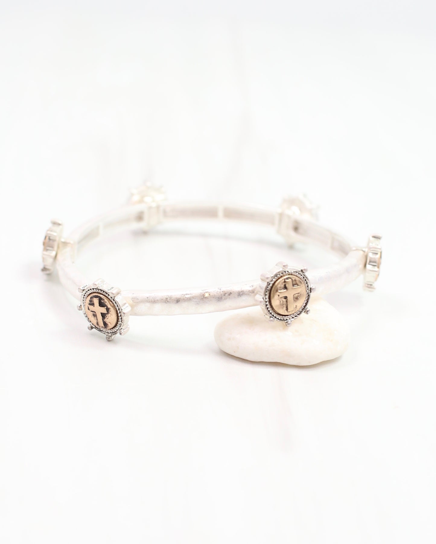 McLean Cross Stretch Bracelet Worn SIilver