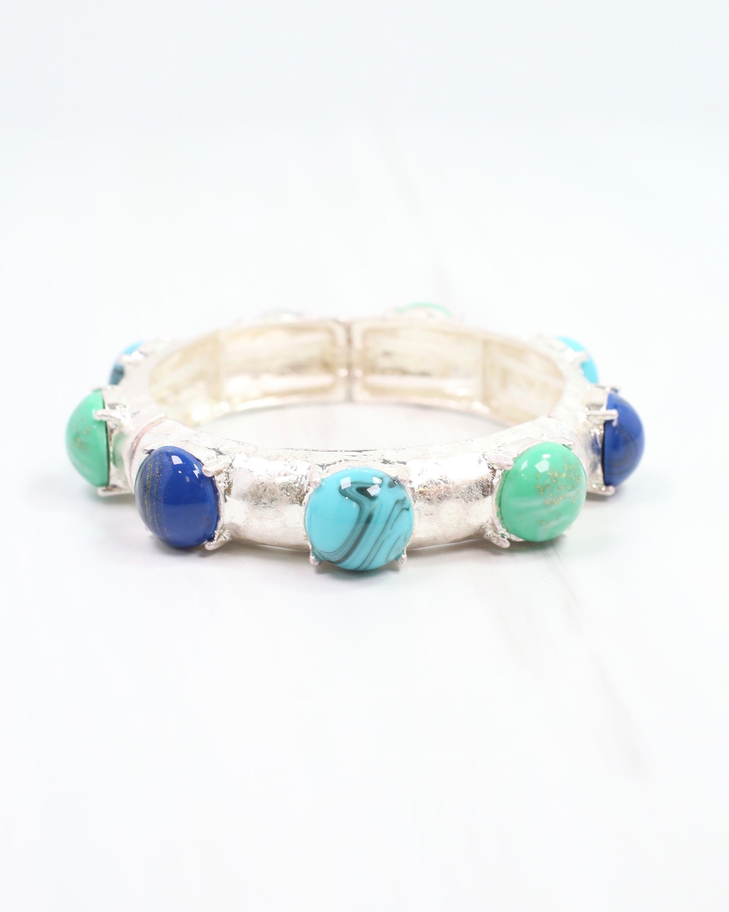 Angellique Stone Stretch Bracelet Worn Silver