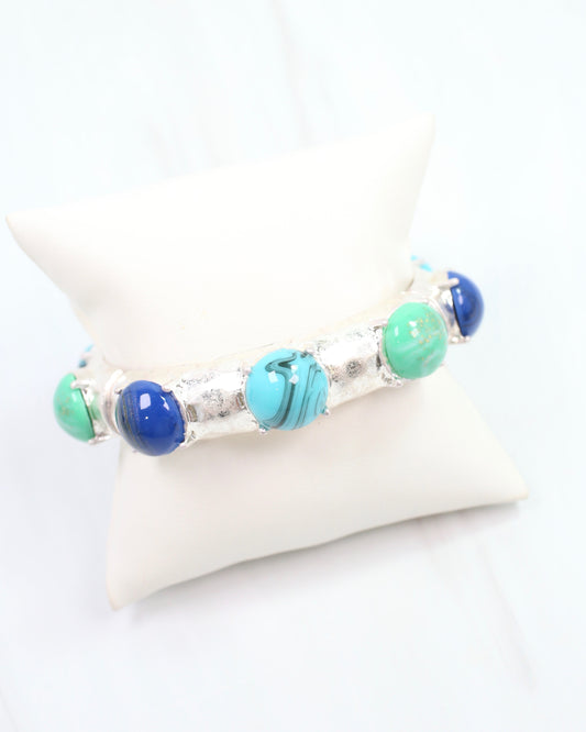 Angellique Stone Stretch Bracelet Worn Silver