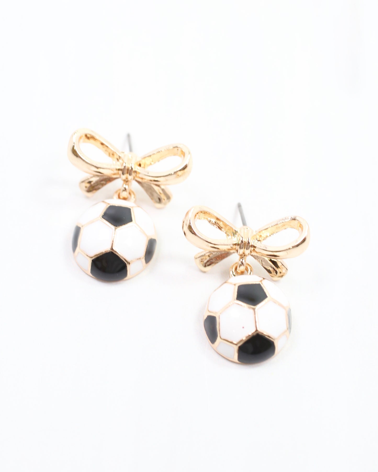 Sporty Bow Soccer Earring Gold
