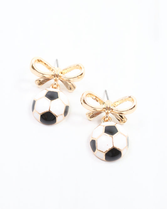 Sporty Bow Soccer  Earring Gold
