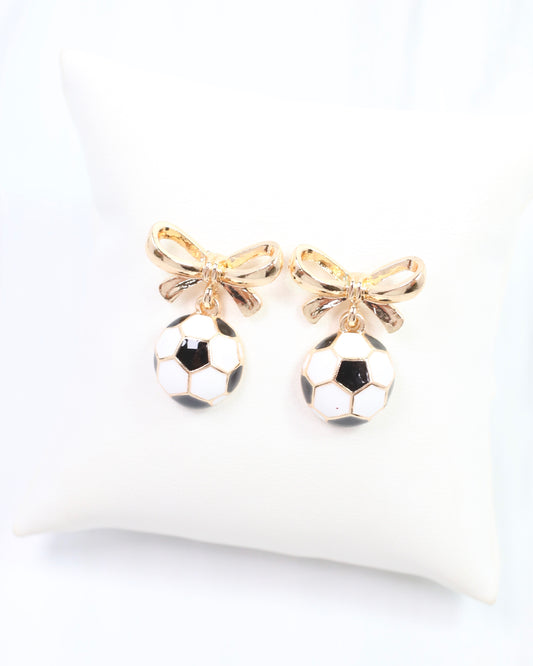 Sporty Bow Soccer  Earring Gold