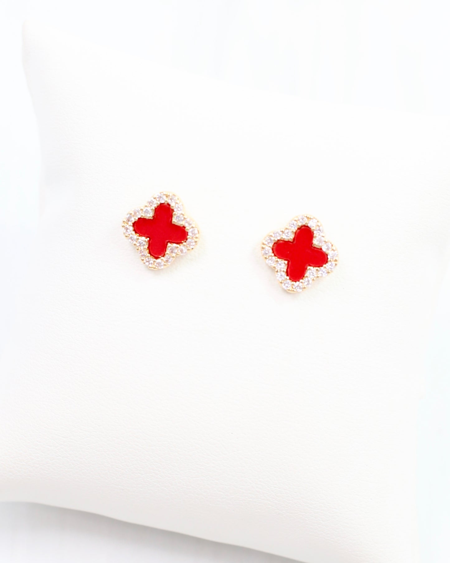 Bisbee CZ Clover Stud Earring Red