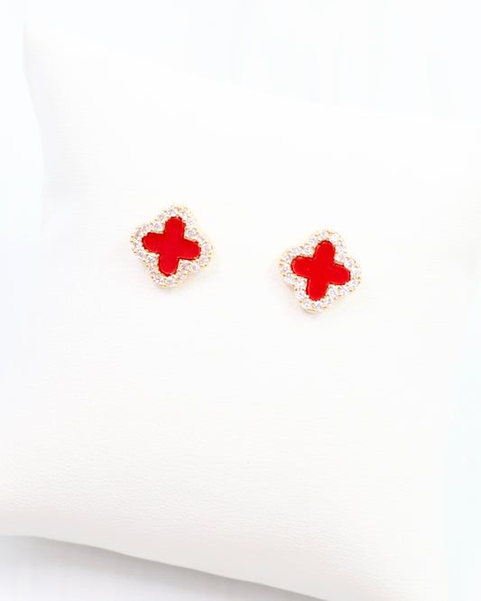 Bisbee CZ Clover Stud Earring Red