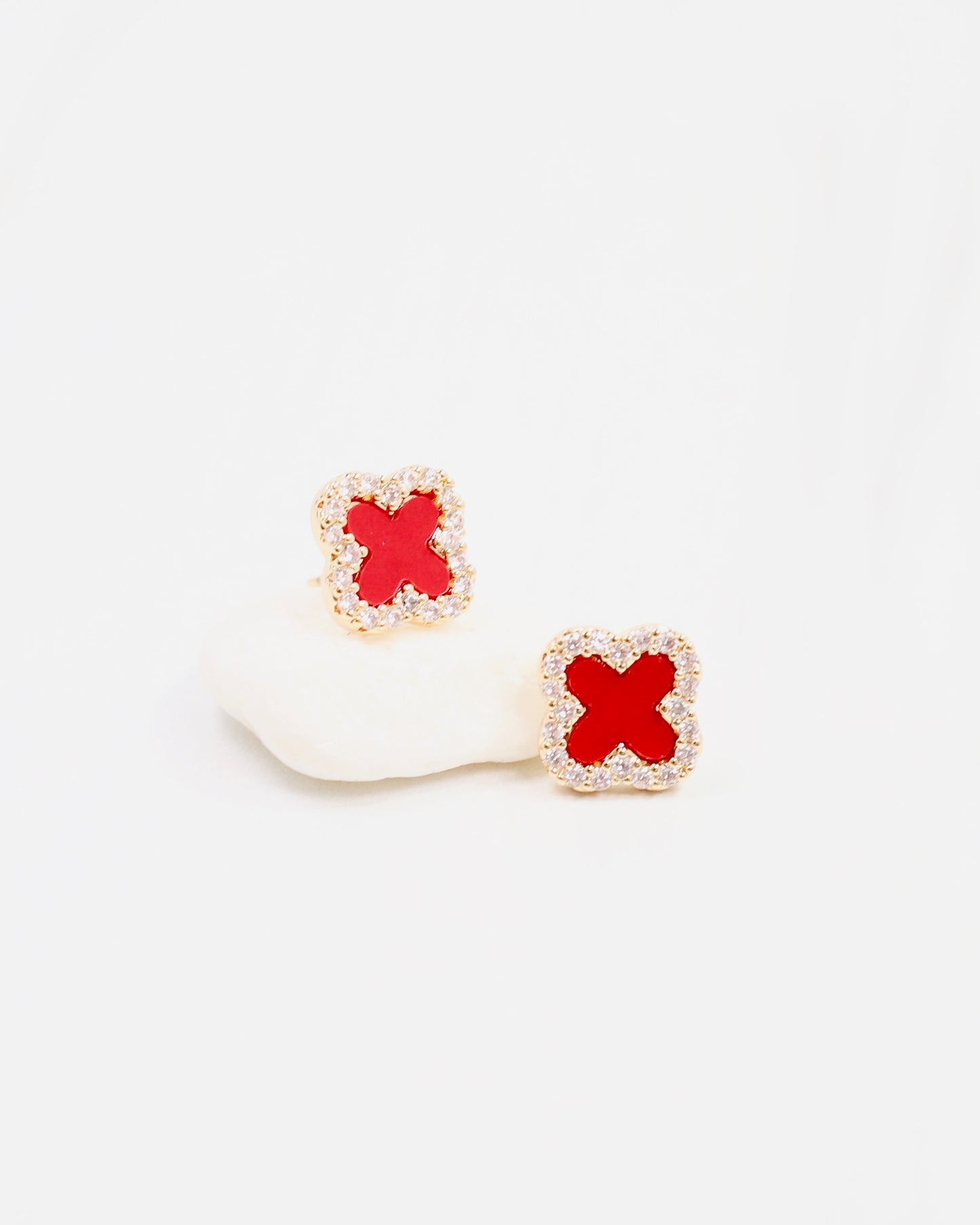 Bisbee CZ Clover Stud Earring Red