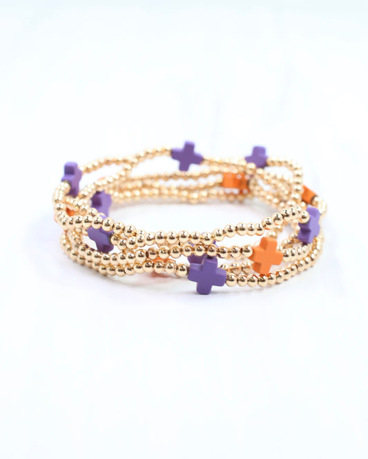 Brittany Cross Bracelet Set Orange Purple