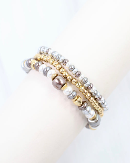 Devin Beaded Stretch Bracelet Set Pewter