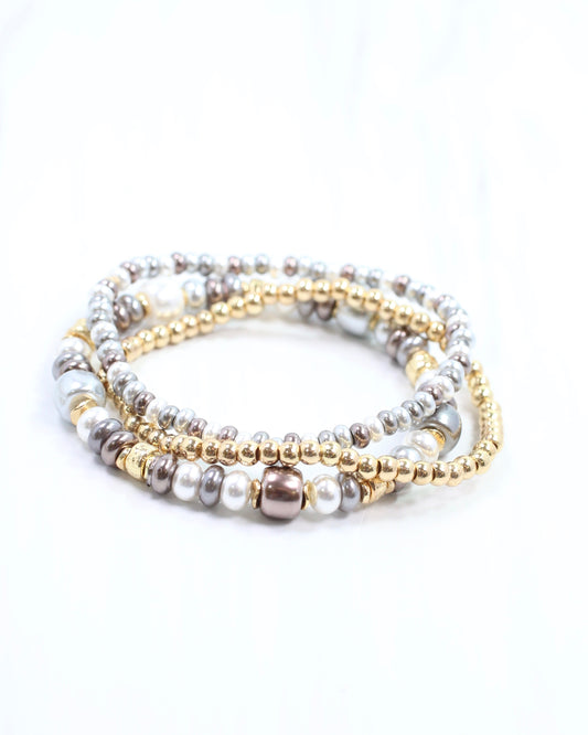 Devin Beaded Stretch Bracelet Set Pewter