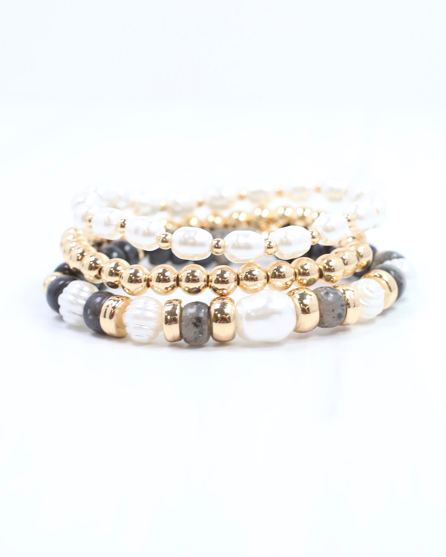Bowie Bead and Pearl Stretch Bracelet Set Black