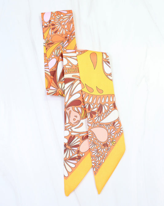Suri Paisley Print Skinny Scarf Orange