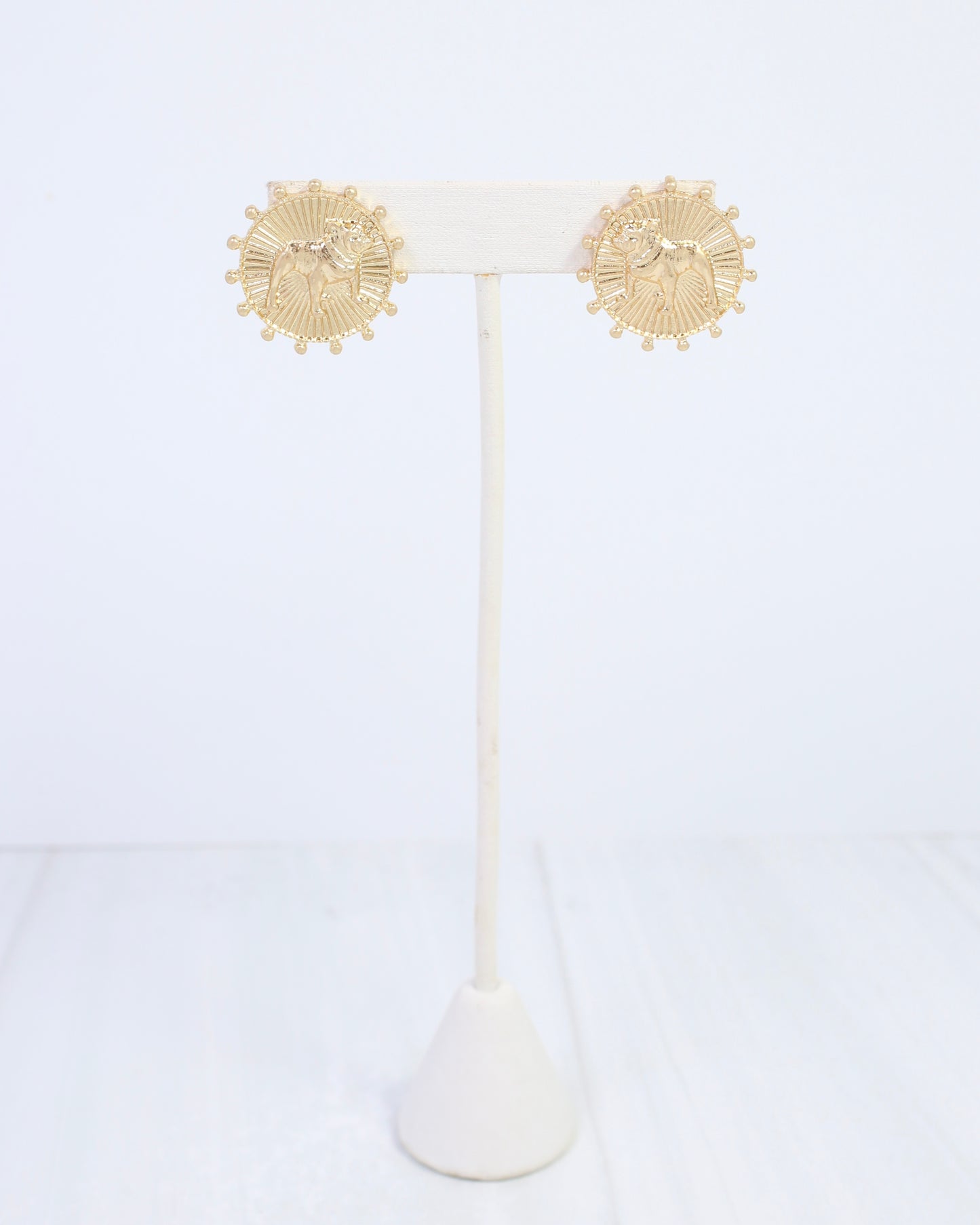 Carmen Coin Earring Standing Dog Worn Gold