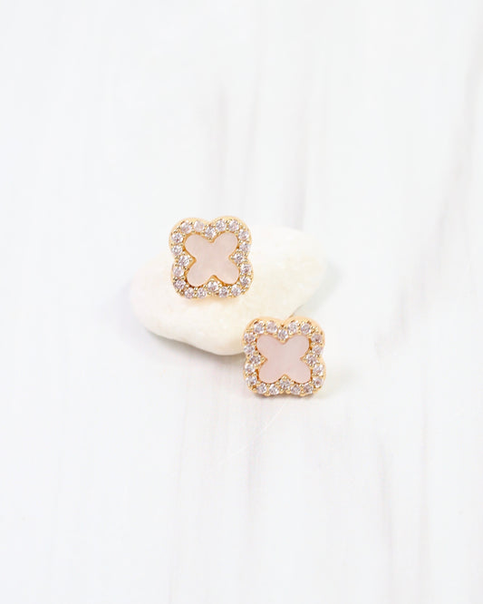 Bisbee CZ Clover Stud Earring Mother of Pearl