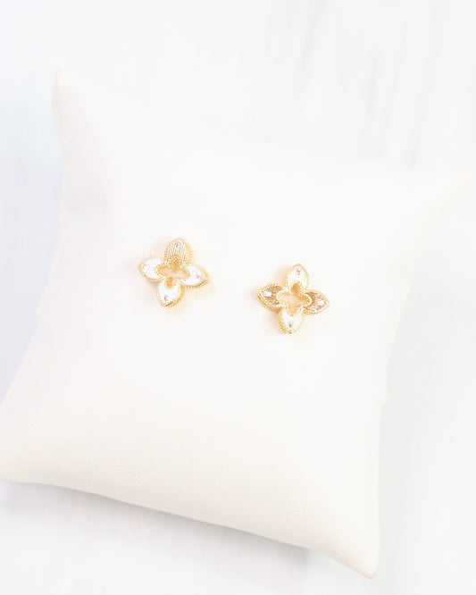 Elaina Open Textured Clover Stud Worn Gold