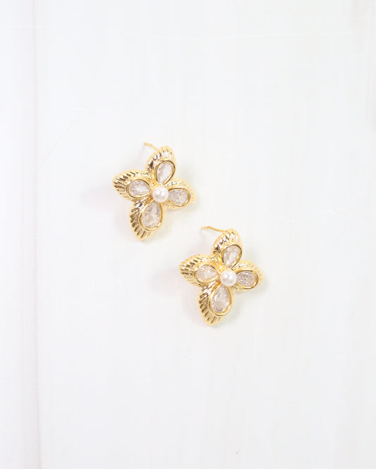 Sienna CZ Flower Earring Gold