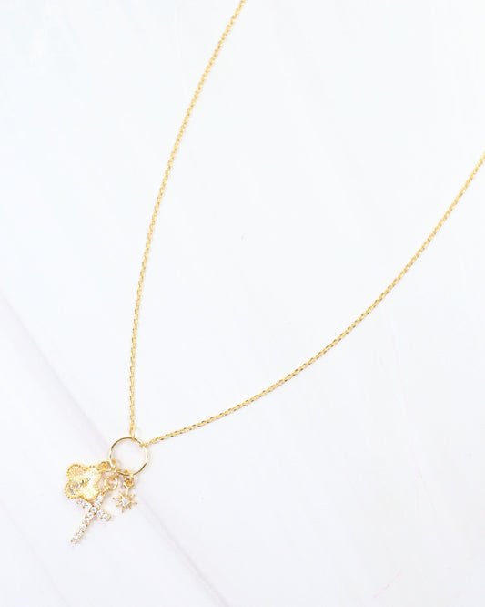 Cassel Cross and Clover Charm Necklace GOLD
