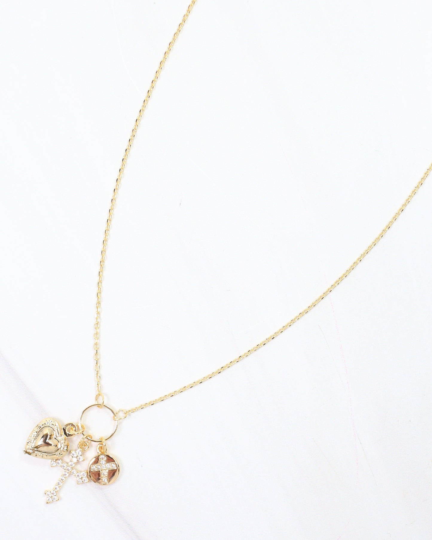 Janice Cross and Heart Charm Necklace Gold
