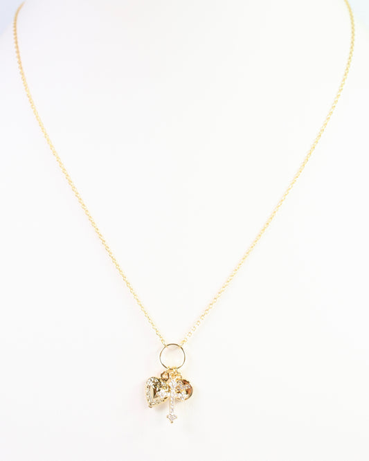 Janice Cross and Heart Charm Necklace Gold