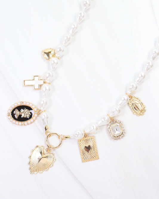 Dottie Pearl Charm Necklace Gold