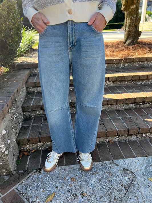 Just Black Barrel Jean with Seams-Light Wash