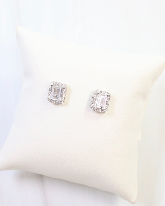 Effie Emeral Cut Crystal Stud Silver
