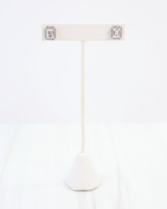 Effie Emeral Cut Crystal Stud Silver
