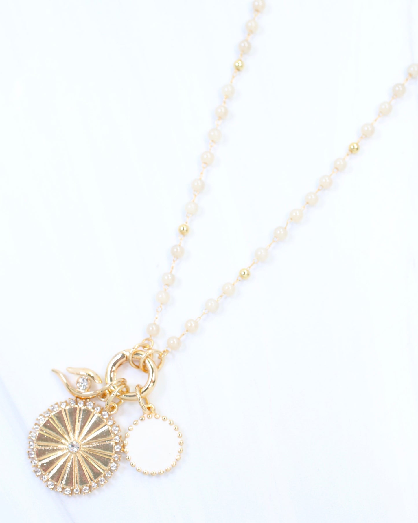 Palmer Beaded Charm Necklace Ivory