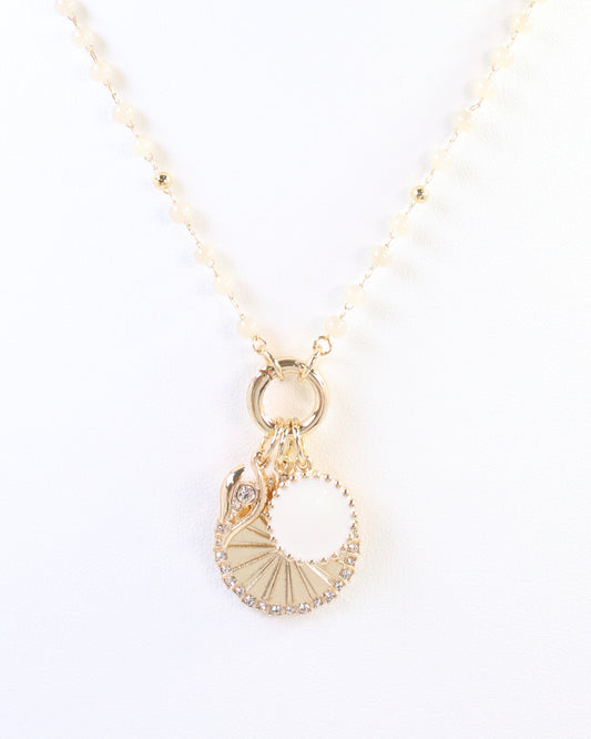 Palmer Beaded Charm Necklace Ivory