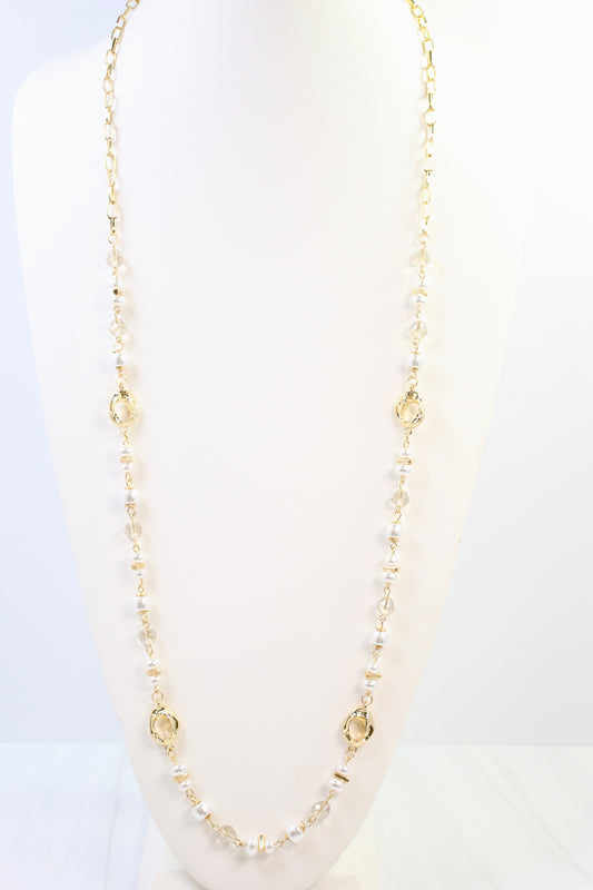 Fairbanks Long Glass Beaded Necklace Pearl