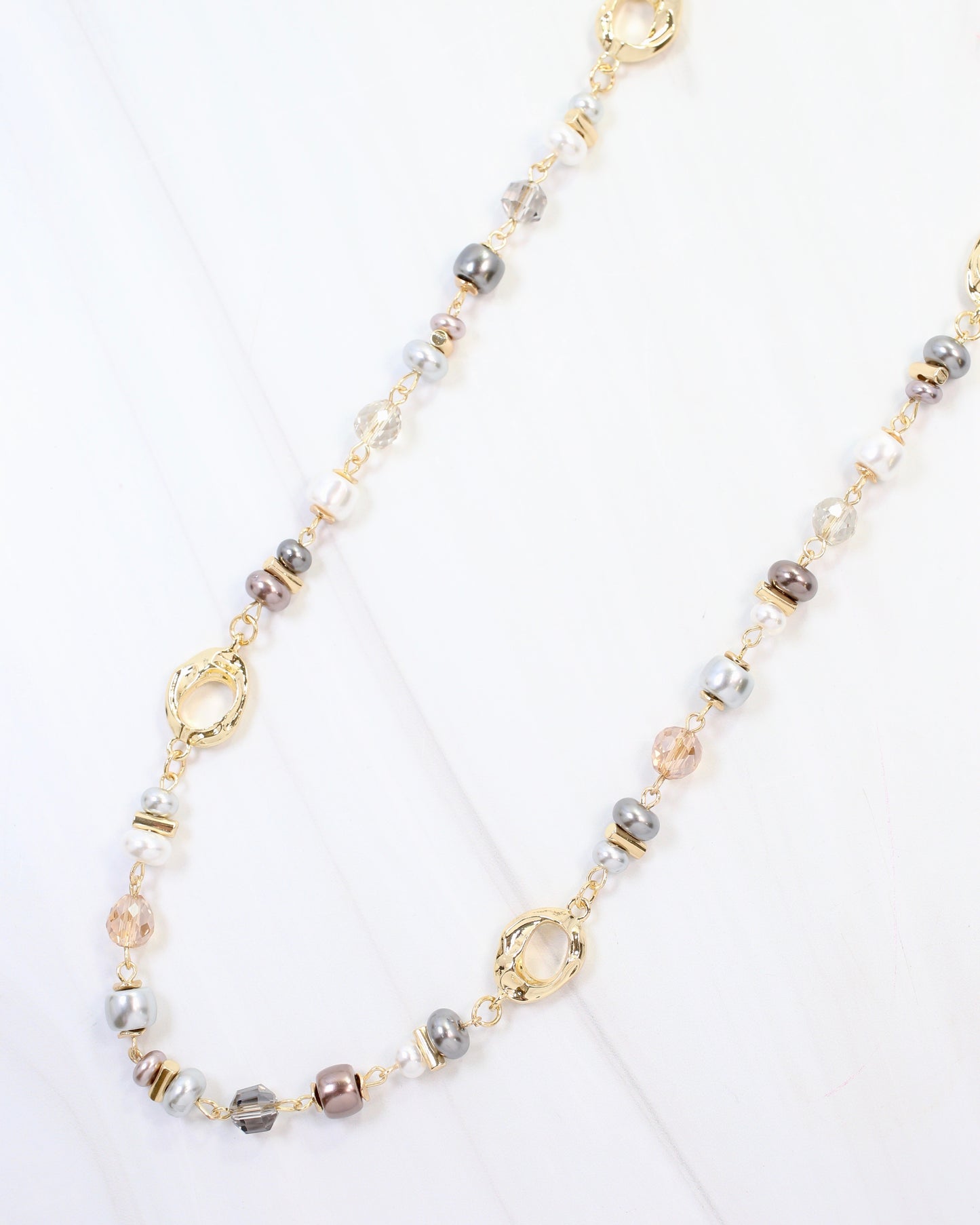 Fairbanks Long Glass Beaded Necklace Gray Multi