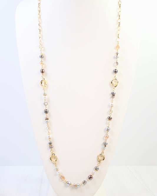 Fairbanks Long Glass Beaded Necklace Gray Multi